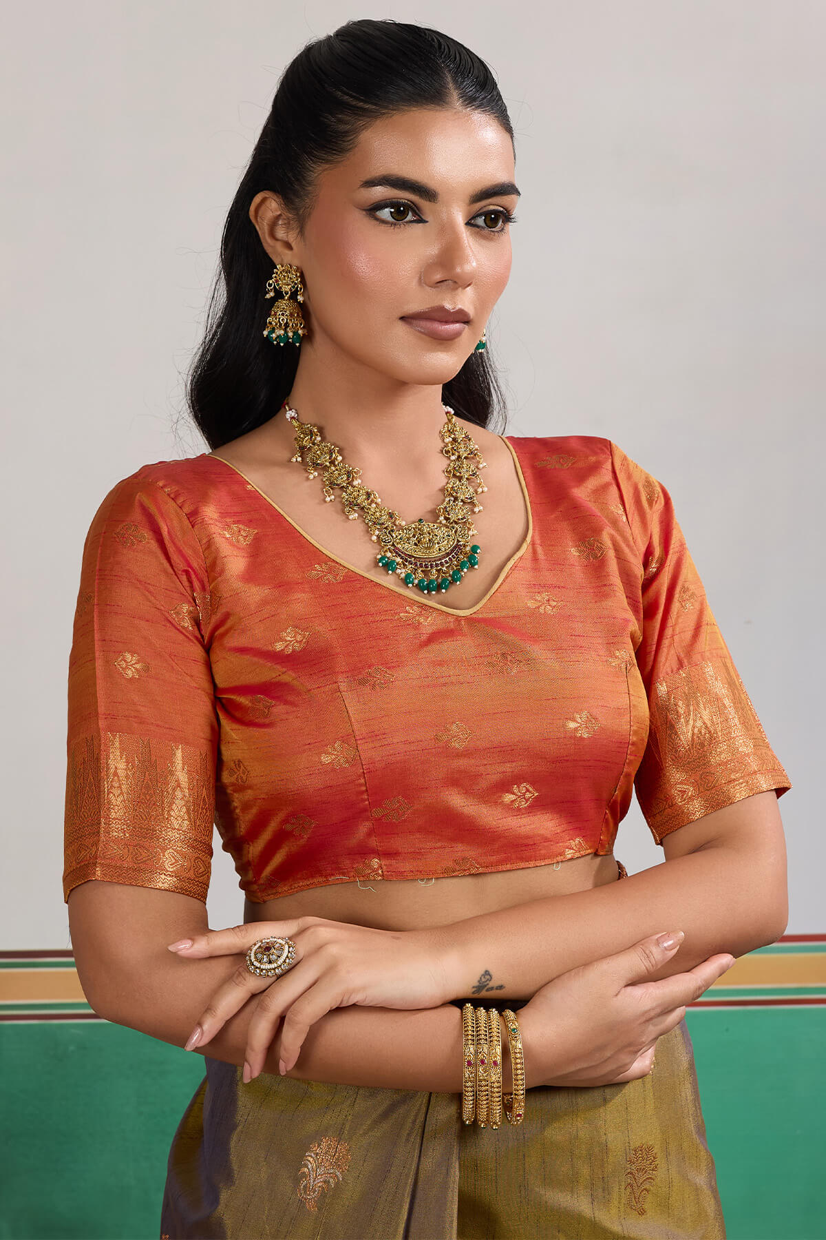 Epiphany Mustard Banarasi Tussar Silk Saree With Gleaming Blouse Piece - Image 6