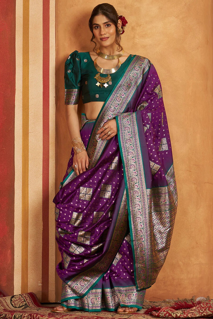 Epiphany Purple Pure Zari Weaving Banarasi Silk Saree With Classic Blouse Piece - Image 2