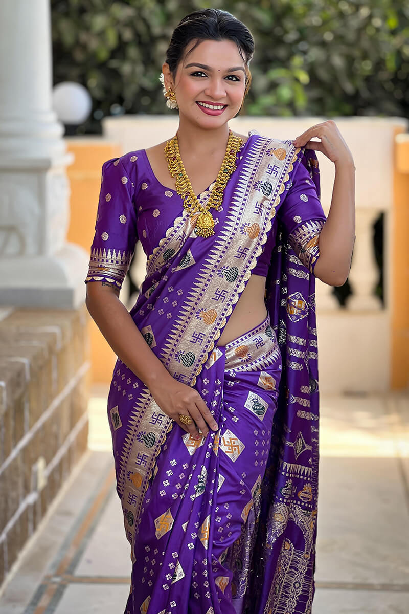 Epiphany Purple Soft Banarasi Silk Saree With Wonderful Blouse Piece - Image 2