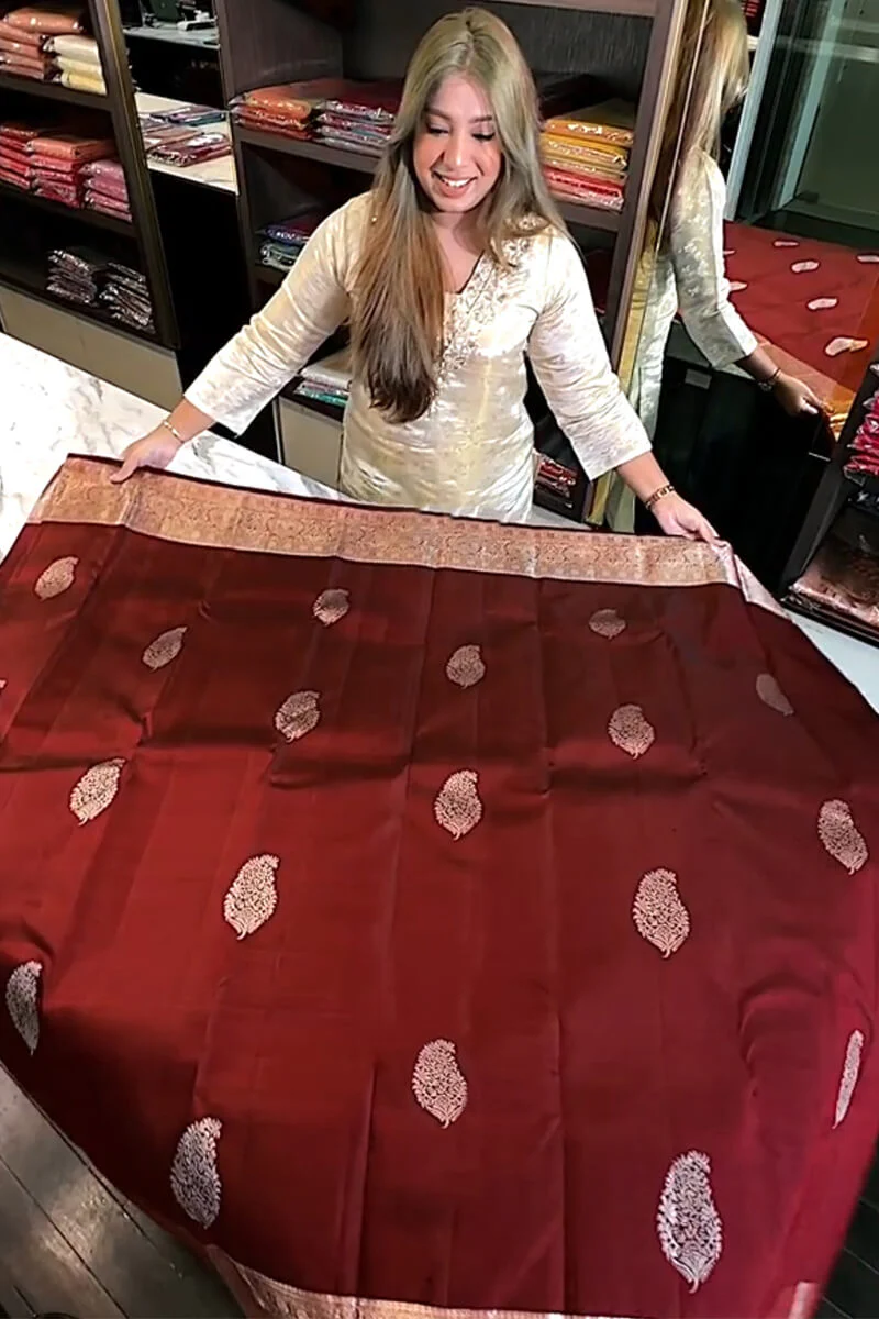 Epiphany Wine Soft Banarasi Silk Saree With Inspiring Blouse Piece - Image 4