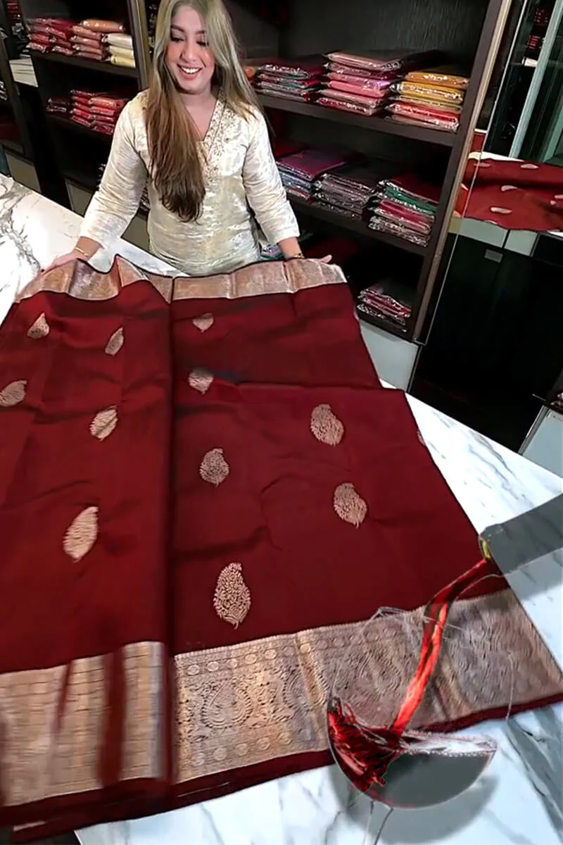Epiphany Wine Soft Banarasi Silk Saree With Inspiring Blouse Piece - Image 5