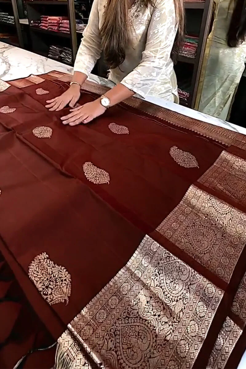 Epiphany Wine Soft Banarasi Silk Saree With Inspiring Blouse Piece - Image 6