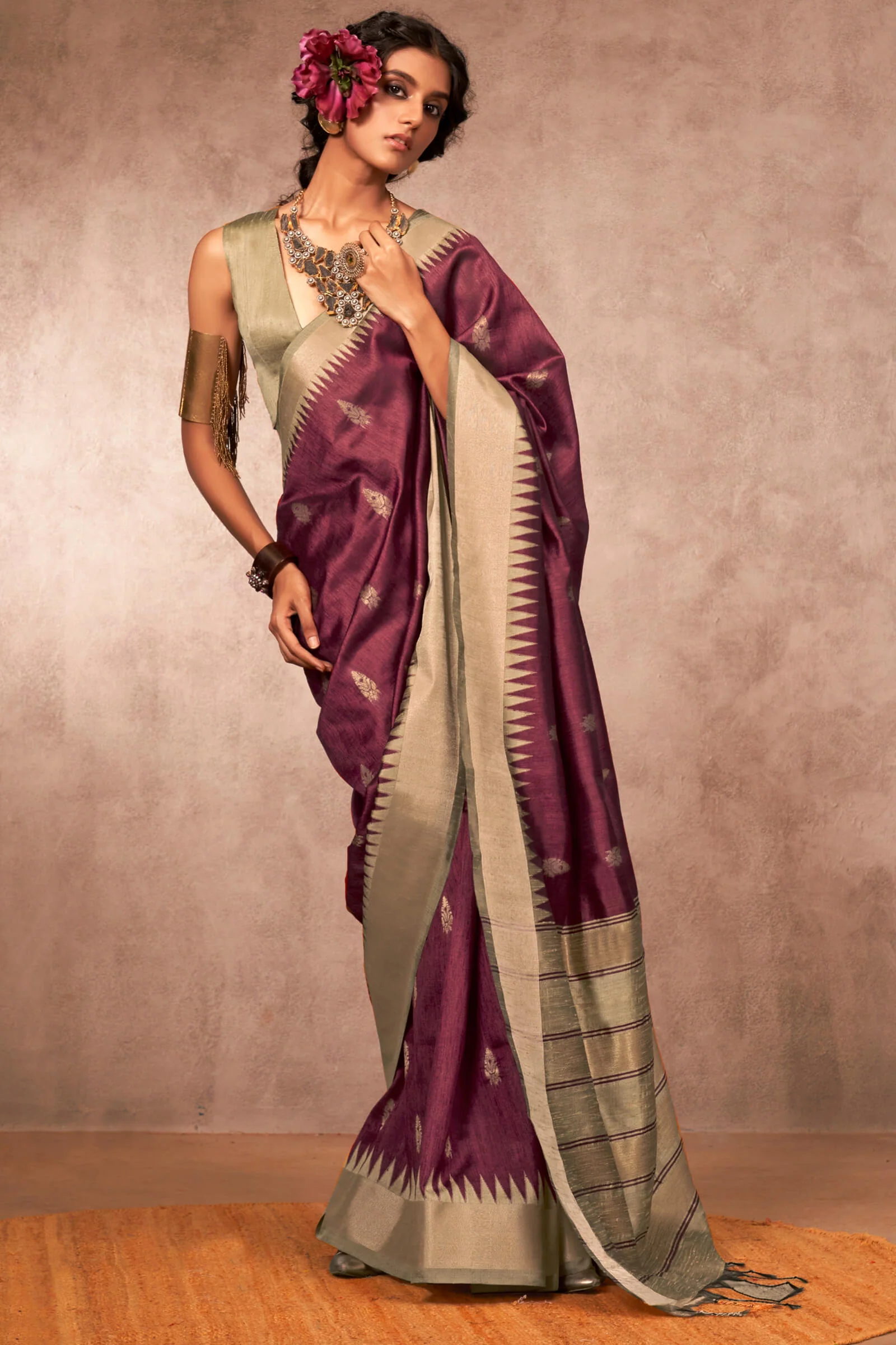 Ethnic Purple Soft Banarasi Silk Saree With Murmurous Blouse Piece