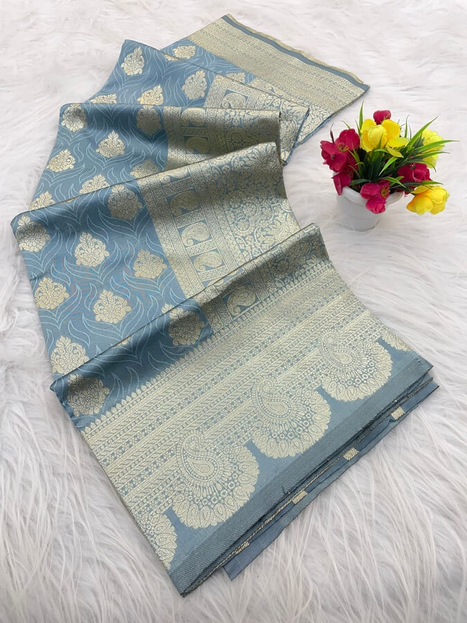 Evanescent Grey Soft Silk Saree With Designer Blouse Piece - Image 2