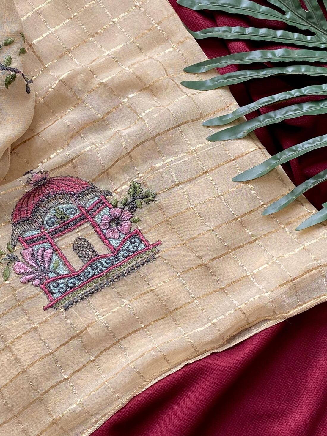 Evocative Beige Embroidery Work Georgette Saree With Redolent Blouse Piece - Image 4