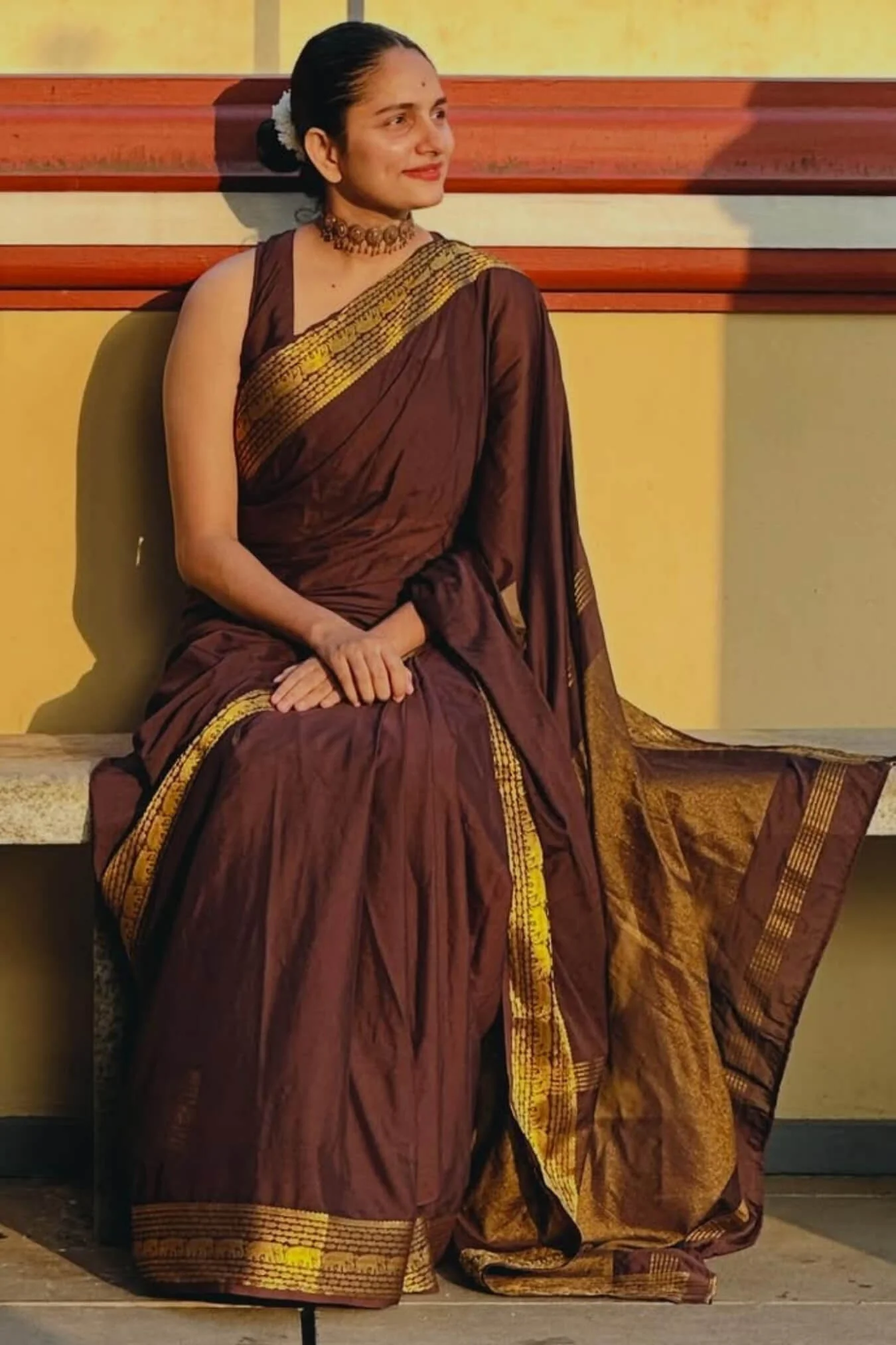 Evocative Brown Pure Zari Weaving Banarasi Silk Saree With Verdant Blouse Piece