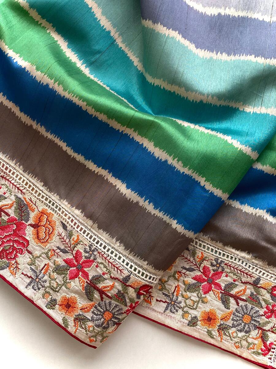 Evocative Multicolor Pure Loom Tusser Silk Saree With Capricious Blouse Piece - Image 4