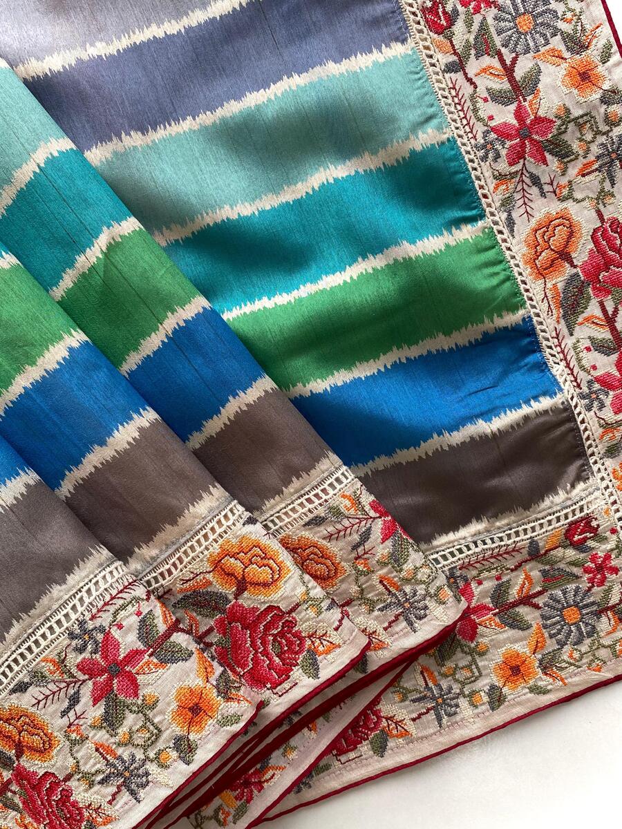 Evocative Multicolor Pure Loom Tusser Silk Saree With Capricious Blouse Piece - Image 6