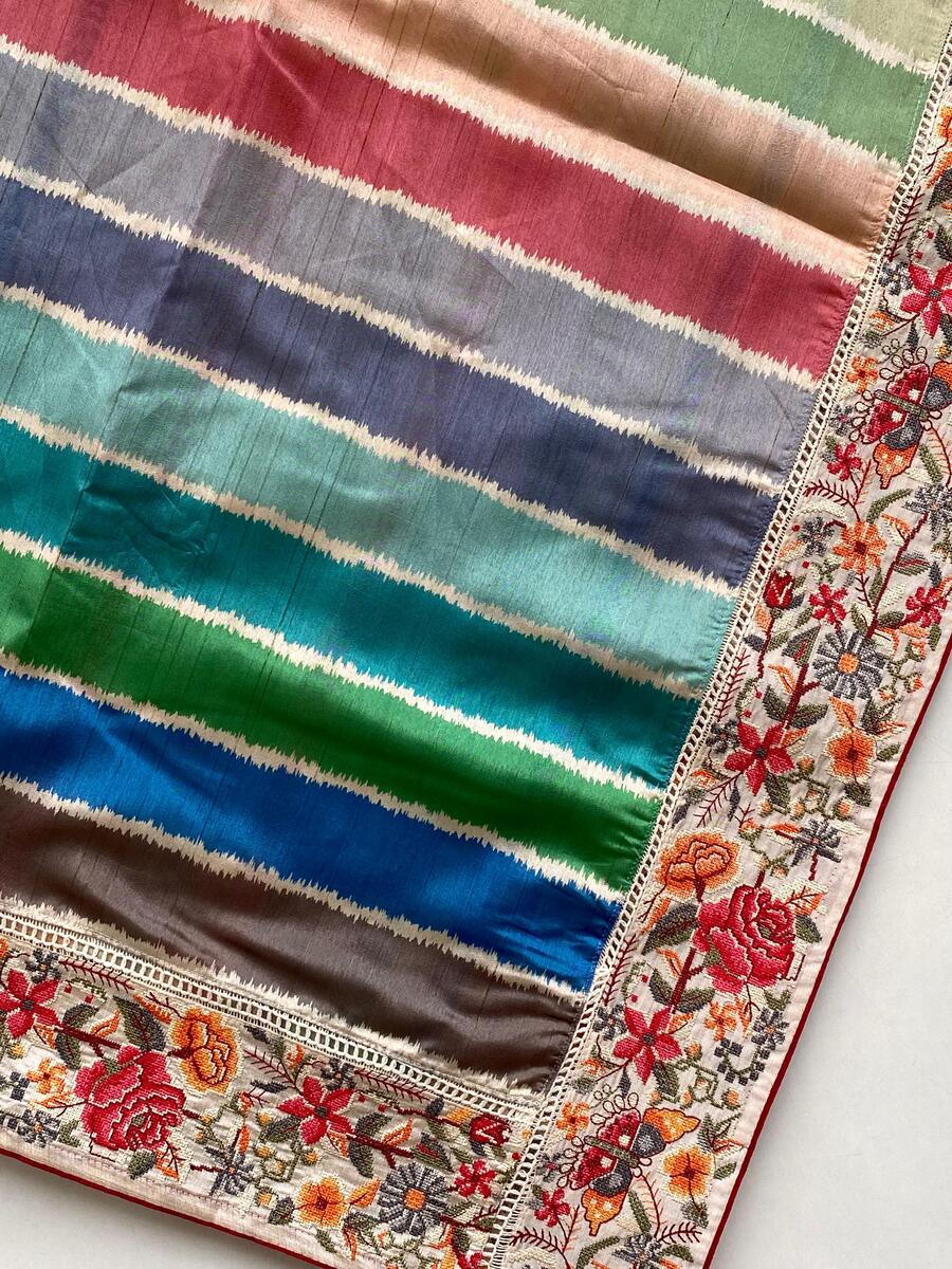 Evocative Multicolor Pure Loom Tusser Silk Saree With Capricious Blouse Piece - Image 7