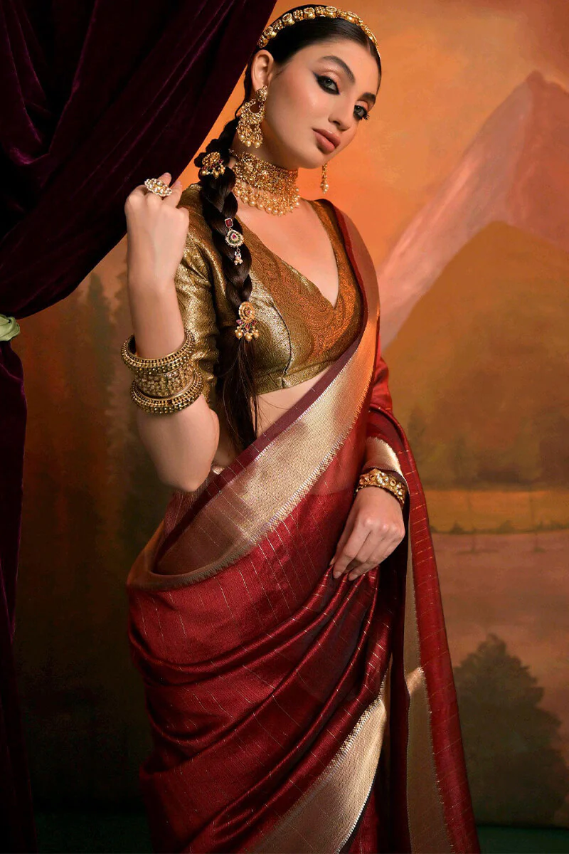 Evocative Red Soft Banarasi Silk Saree With Desirable Blouse Piece - Image 2