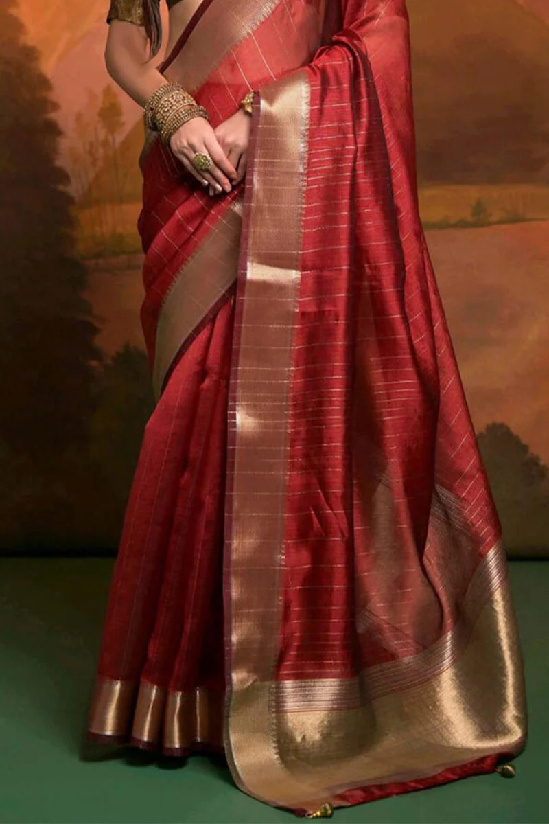 Evocative Red Soft Banarasi Silk Saree With Desirable Blouse Piece - Image 3