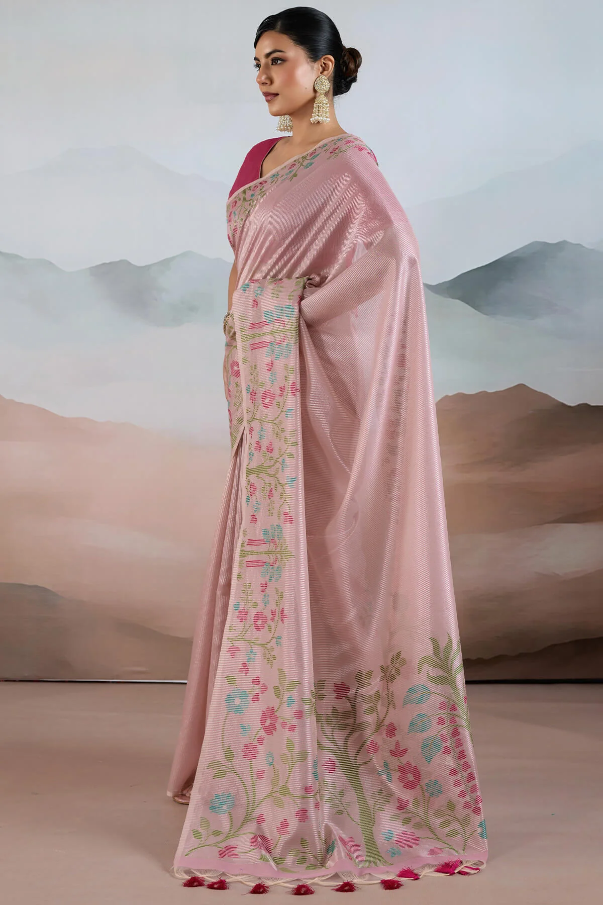 Excellent Pink Soft Banarasi Tissue Silk Saree With Dissemble Blouse Piece - Image 2
