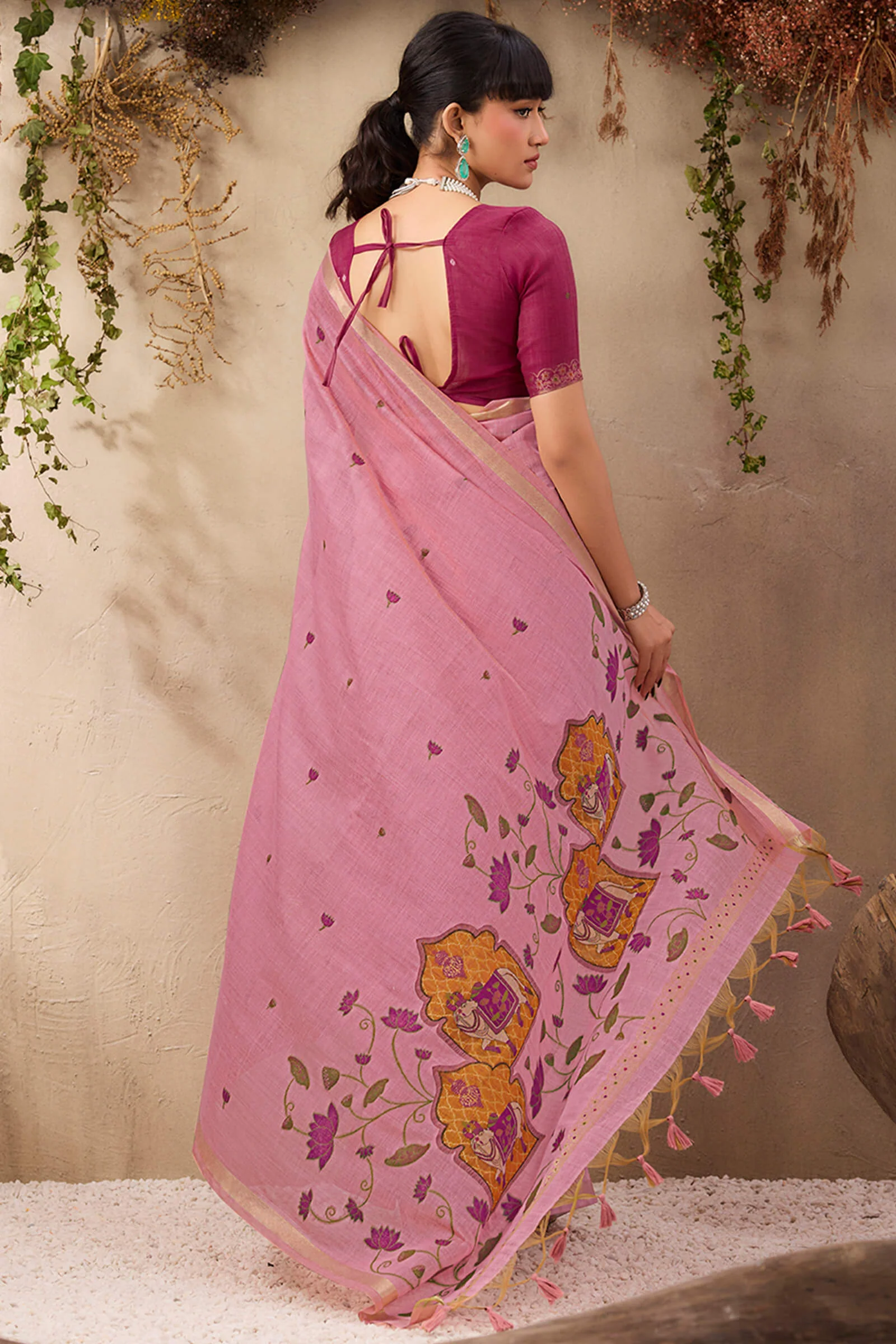 Exceptional Pink Cotton Silk Saree With Desirable Blouse Piece - Image 6