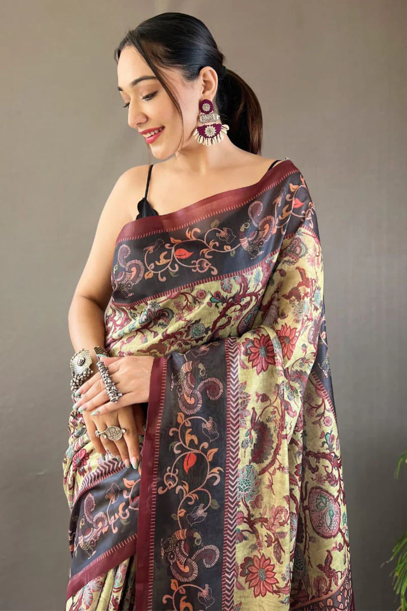 Exceptional Pista Digital Printed Cotton Silk Saree With Arresting Blouse Piece - Image 2