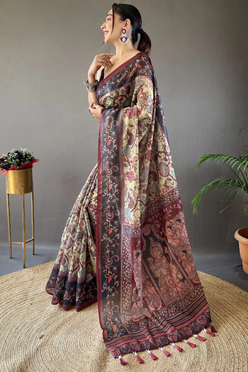 Exceptional Pista Digital Printed Cotton Silk Saree With Arresting Blouse Piece - Image 3