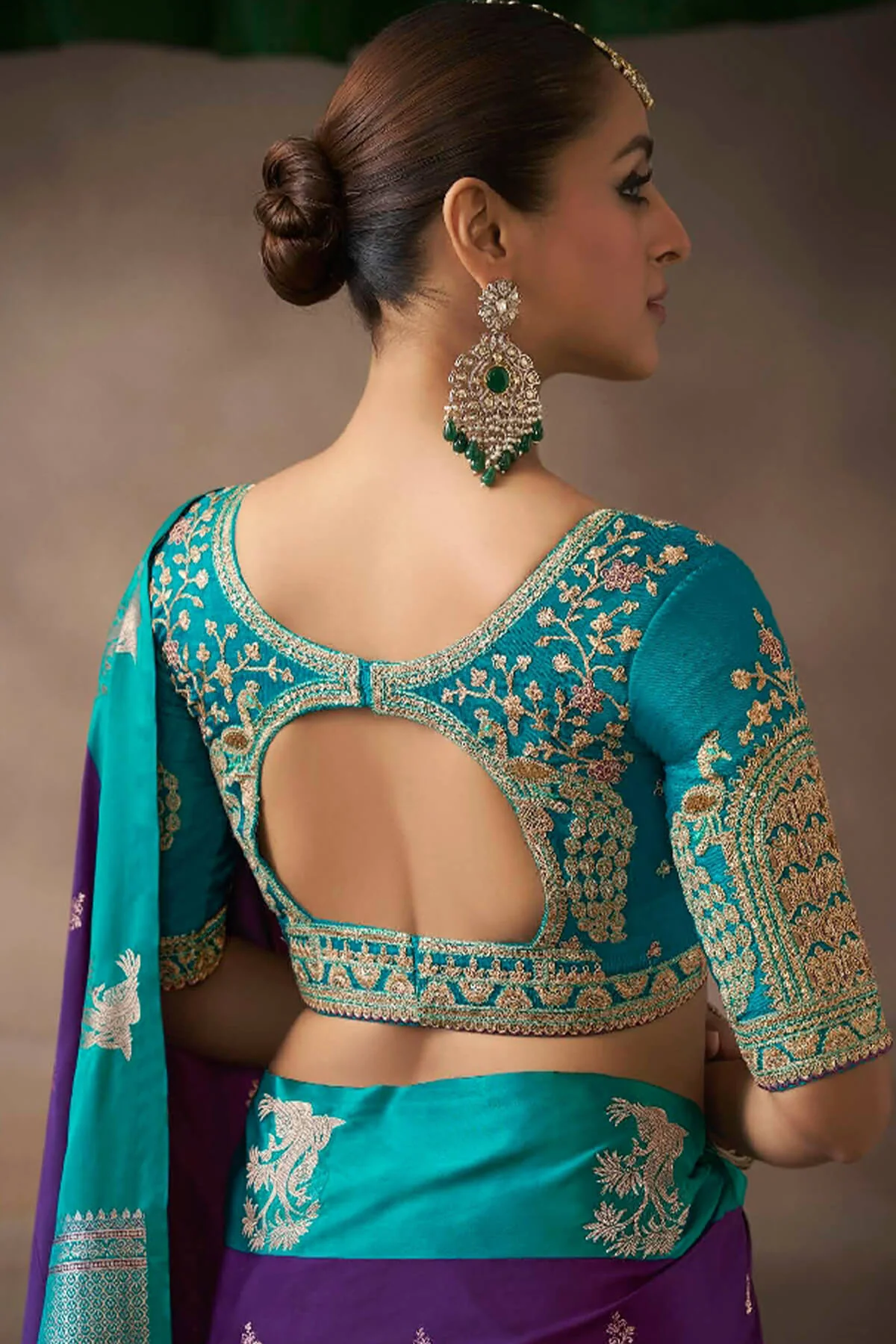 Exceptional Purple Banarasi Satin Silk Saree With Elision Blouse - Image 3