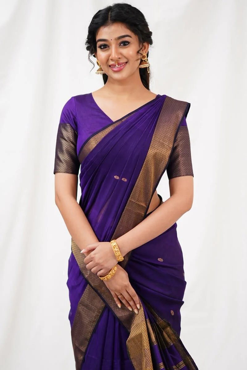 Exceptional Purple Cotton Silk Saree With Classic Blouse Piece - Image 2