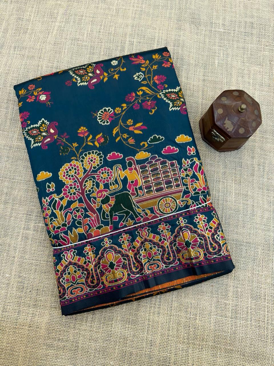 Exceptional Rama Pashmina Saree With Ravishing Blouse Piece - Image 2