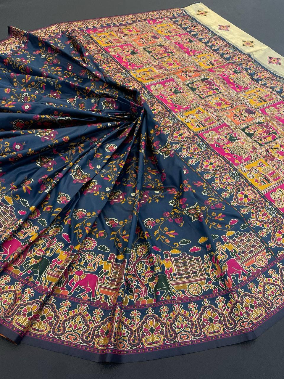 Exceptional Rama Pashmina Saree With Ravishing Blouse Piece - Image 3