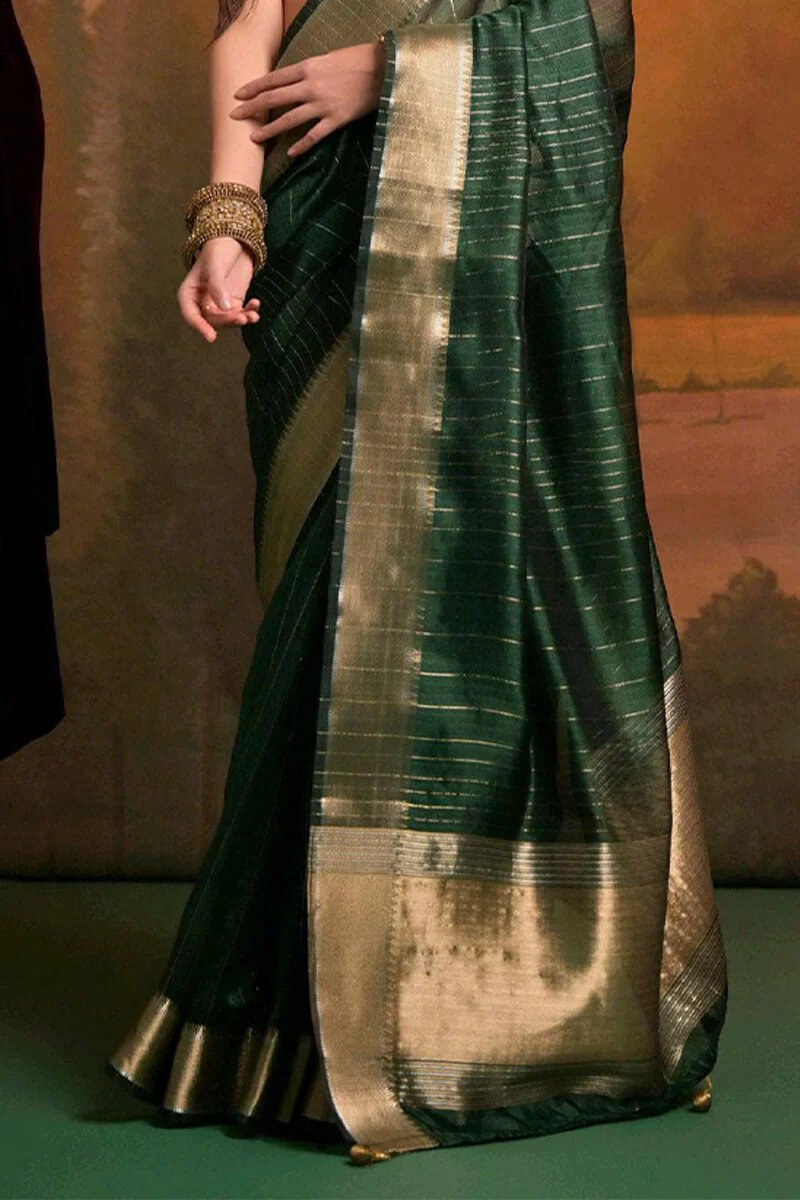 Exquisite Dark Green Soft Banarasi Silk Saree With Exquisite Blouse Piece - Image 4