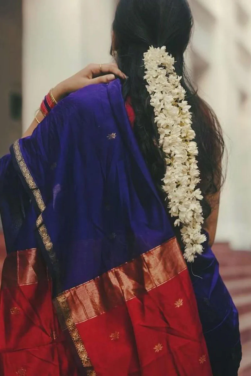 Exquisite Navy Blue Cotton Silk Saree With Ailurophile Blouse Piece - Image 6
