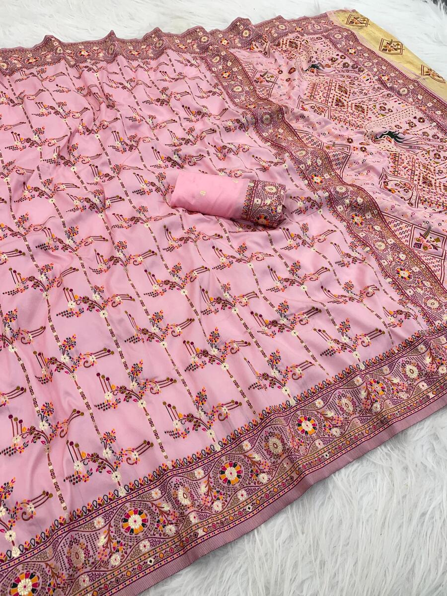 Exquisite Pink Nylon Dola Pashmina Saree With Divine Blouse Piece - Image 2