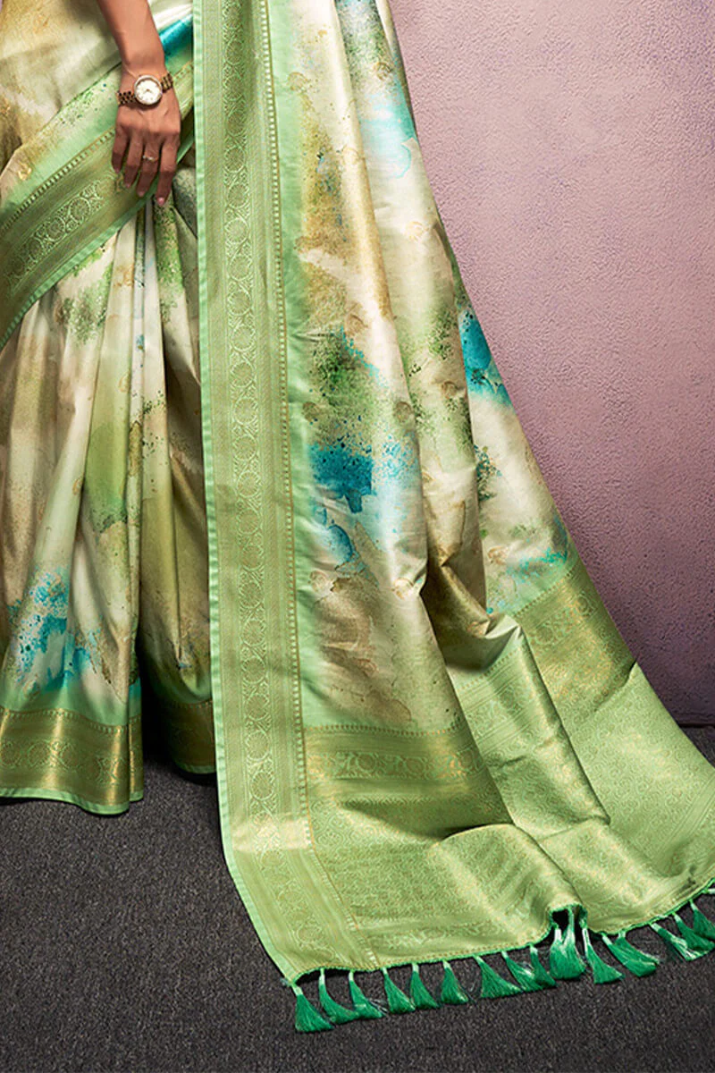 Exquisite Pista Digital Printed Soft Silk Saree With Excellent Blouse Piece - Image 3