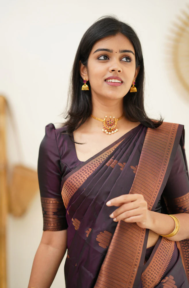 Exquisite Purple Soft Silk Saree With Adoring Blouse Piece - Image 5