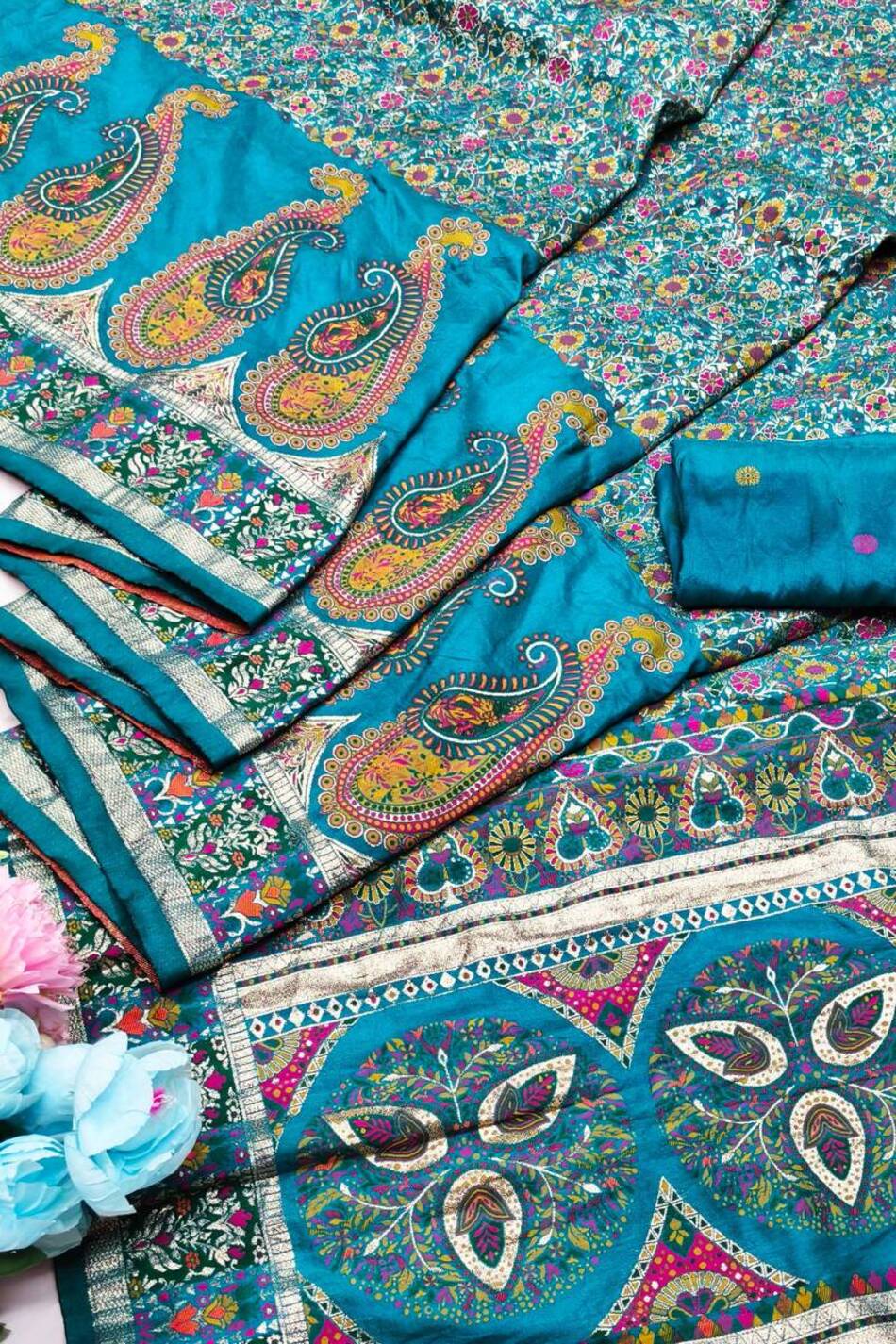 Exquisite Rama Nylon Dola Pashmina Saree With Moiety Blouse Piece - Image 3