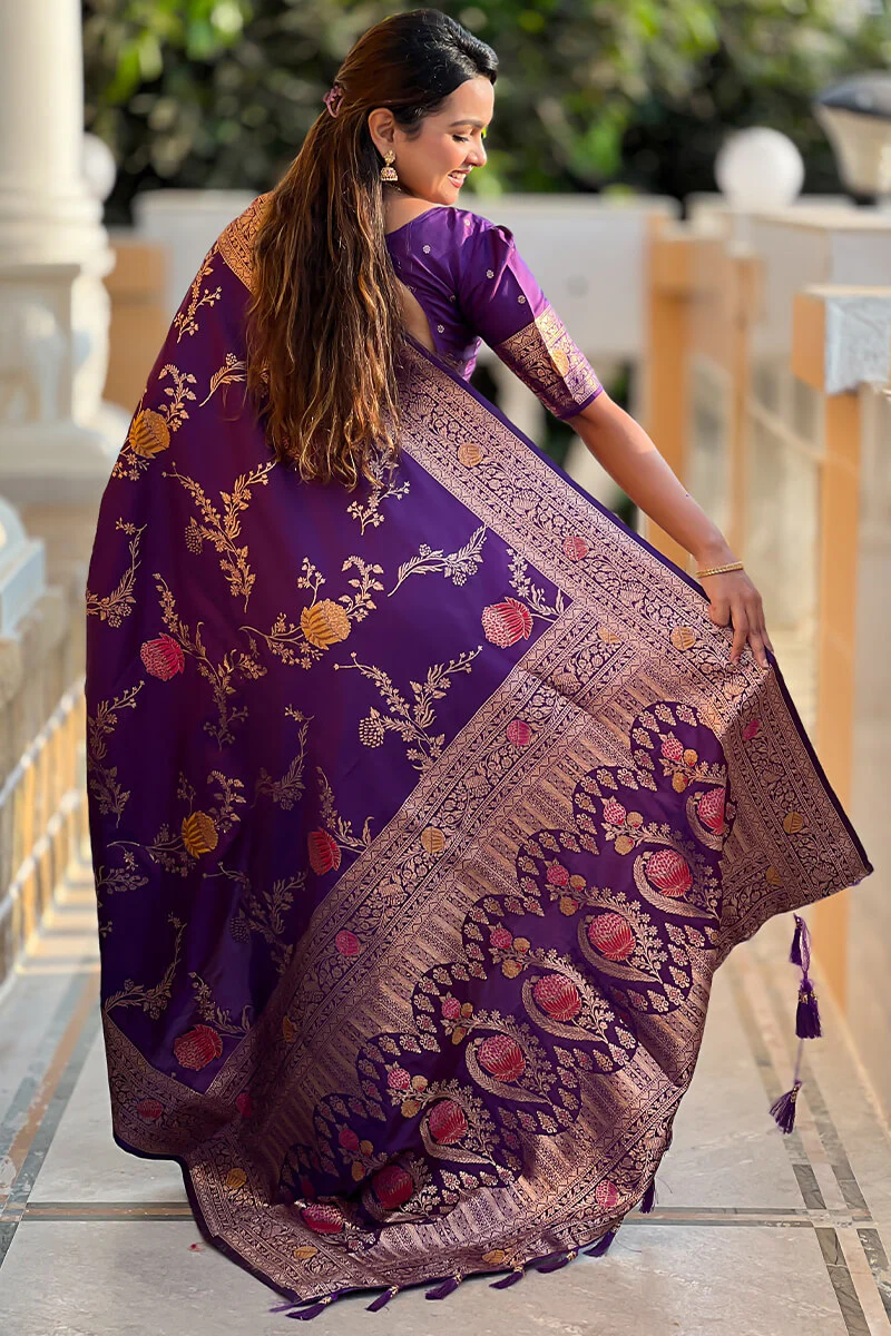 Exquisite Royal Purple Soft Banarasi Silk Saree With Splendorous Blouse Piece - Image 7