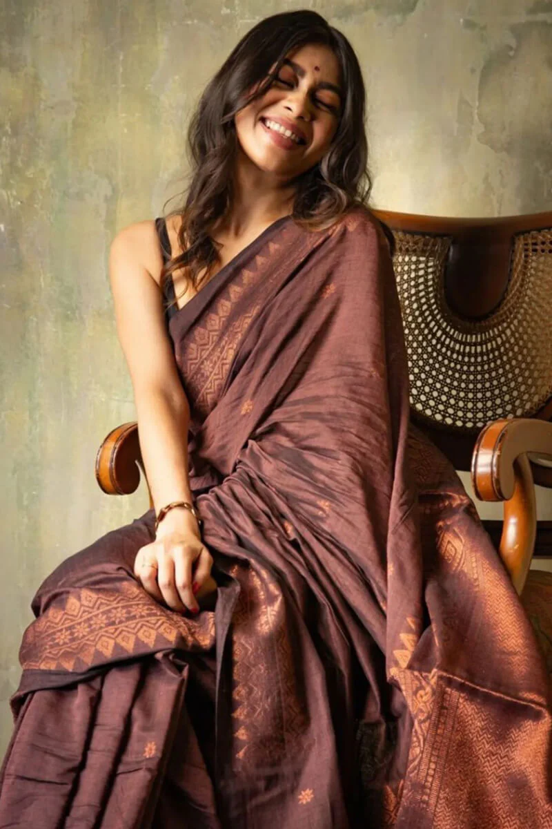 Extraordinary Brown Soft Silk Saree With Intricate Blouse Piece - Image 5