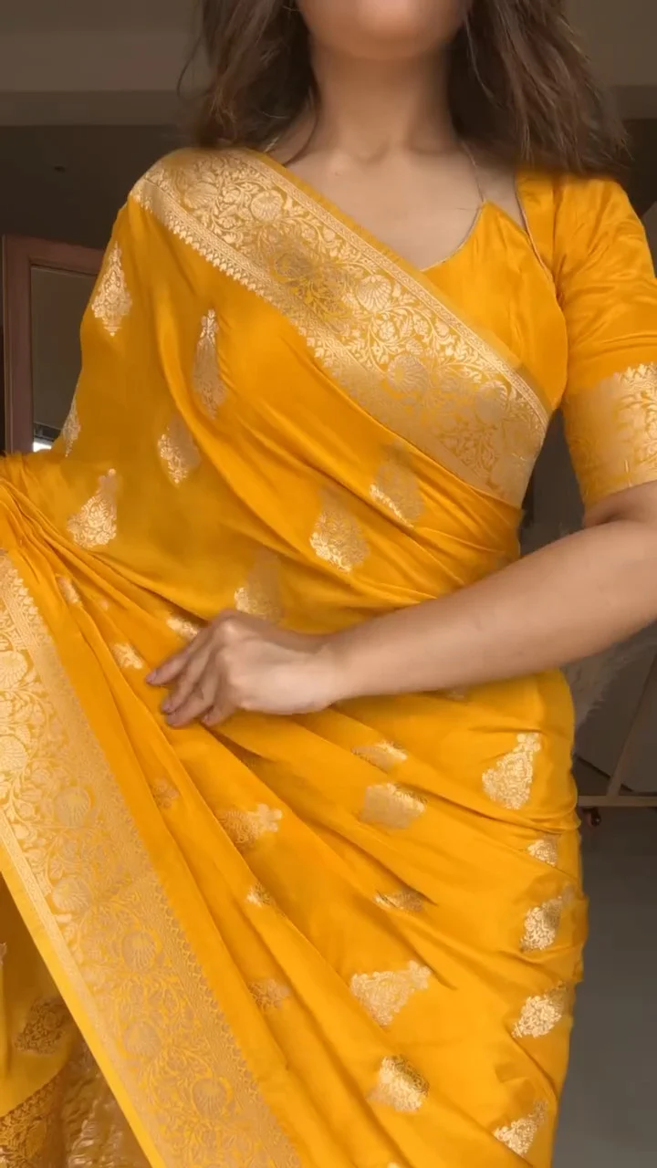 Extraordinary Yellow Soft Silk Saree With Glowing Blouse Piece - Image 3