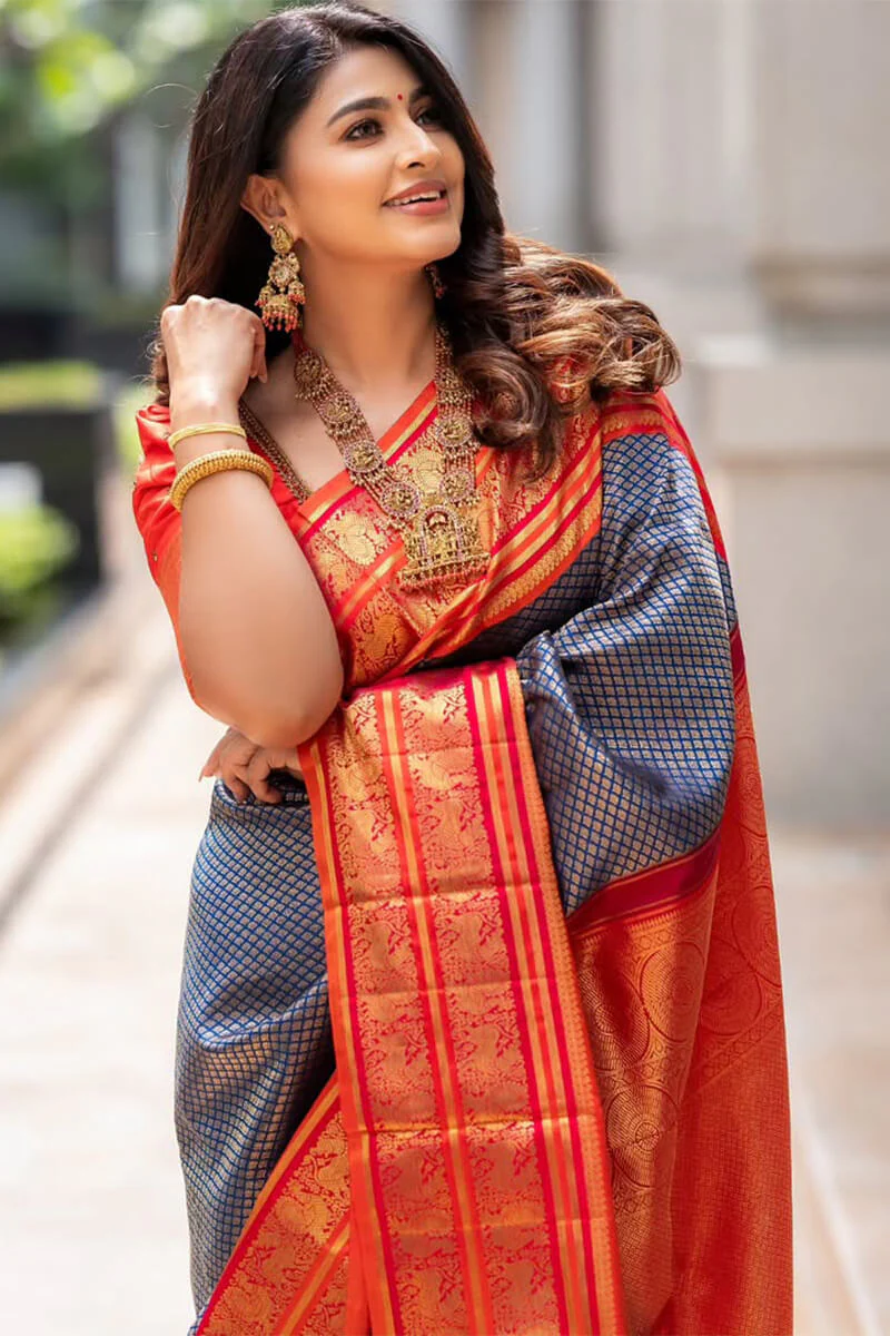 Fairytale Blue Soft Silk Saree With Nemesis Blouse Piece - Image 2