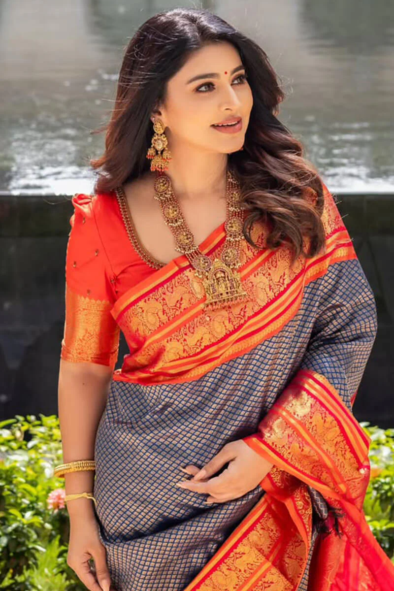 Fairytale Blue Soft Silk Saree With Nemesis Blouse Piece - Image 3