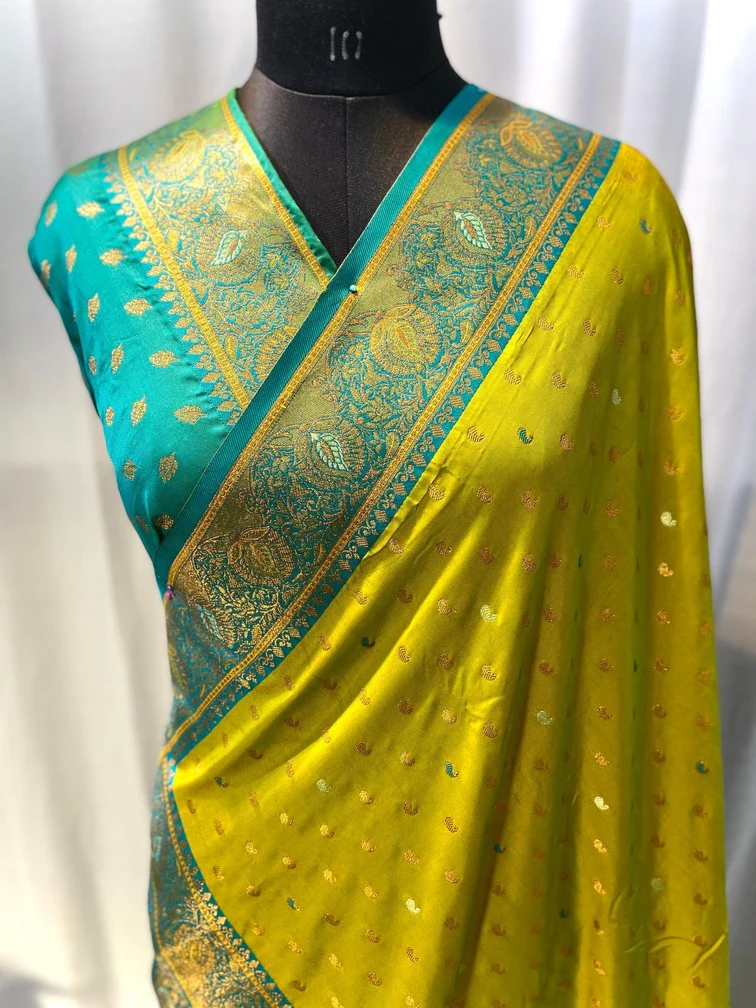 Fairytale Mustard Soft Banarasi Silk Saree With Enticing Blouse Piece - Image 2