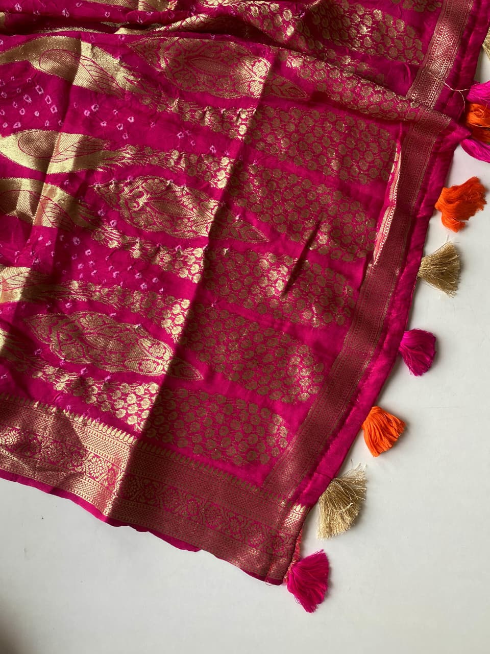 Fairytale Orange Pure Viscose Dola Silk Printed Bandhani Saree With Enigmatic Blouse Piece - Image 4
