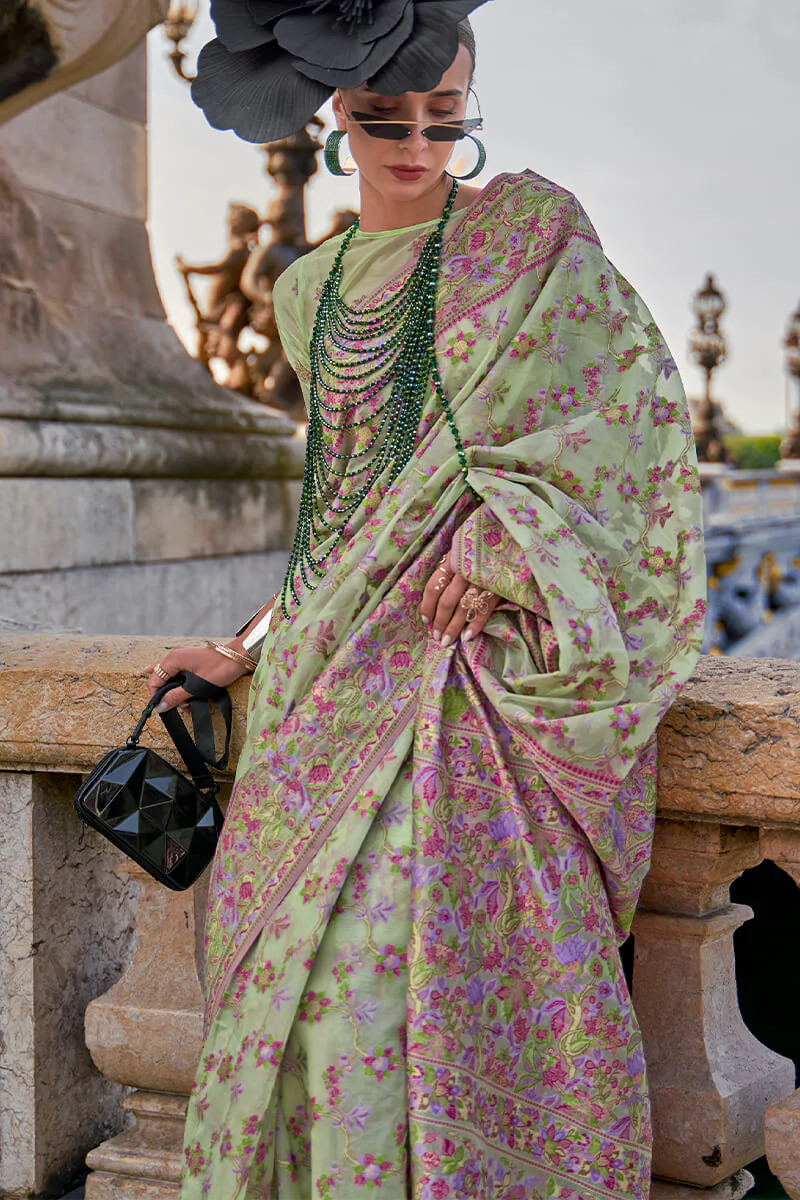 Fairytale Pista Pashmina saree With Bewitching Blouse Piece - Image 2