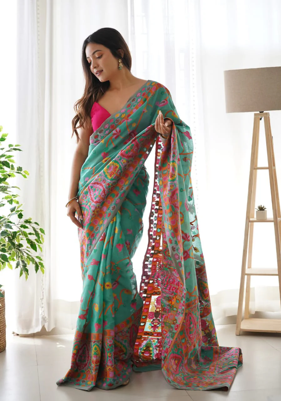 Fairytale Rama Pashmina saree With Angelic Blouse Piece - Image 3
