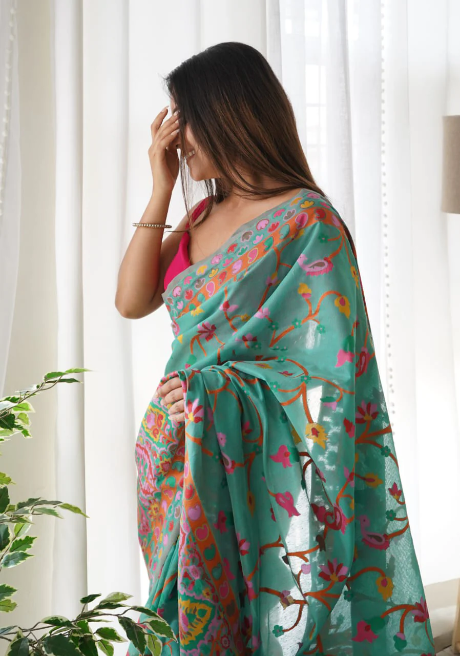 Fairytale Rama Pashmina saree With Angelic Blouse Piece - Image 4