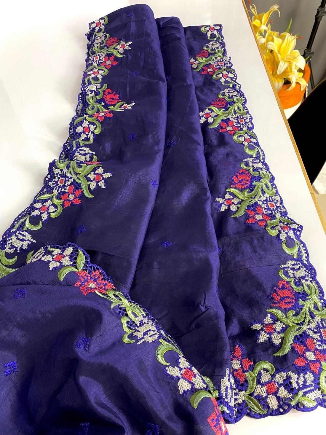Fancifull Navy Blue Embroidery Work Tussar Silk Saree With Stunner Blouse Piece - Image 4
