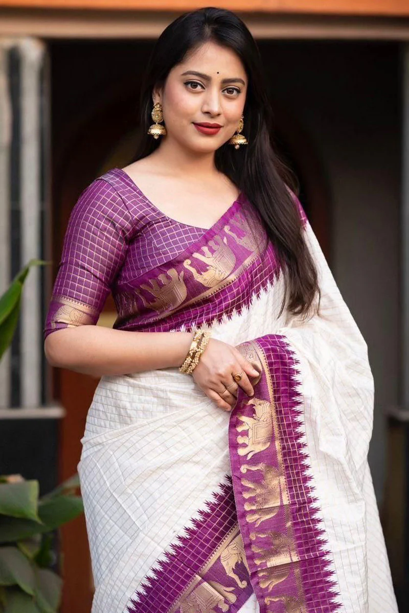 Fancifull Off White Soft Silk Saree With Ideal Blouse Piece - Image 3