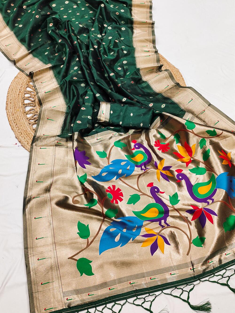 Felicitous Dark Green Paithani Silk Saree With Surpassing Blouse Piece - Image 2