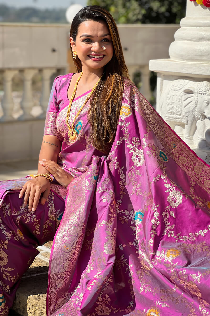 Felicitous Lavender Soft Banarasi Silk Saree With Susurrous Blouse Piece - Image 2