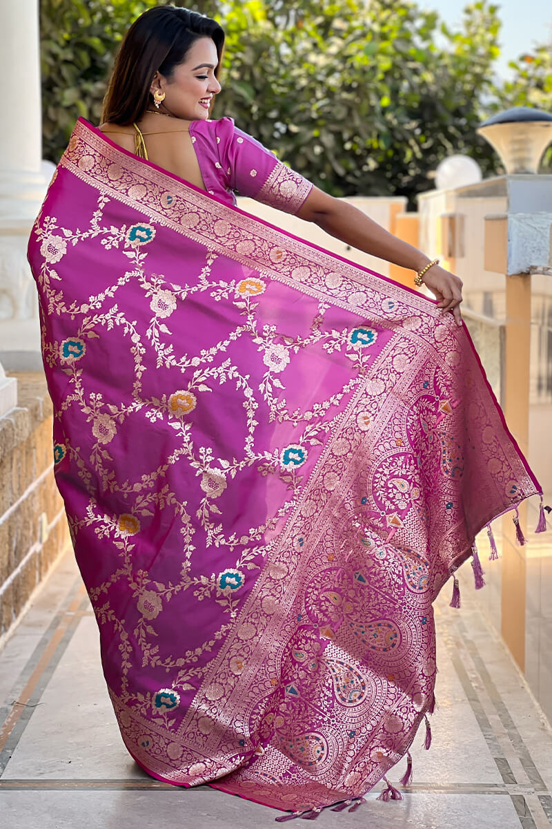 Felicitous Lavender Soft Banarasi Silk Saree With Susurrous Blouse Piece - Image 3