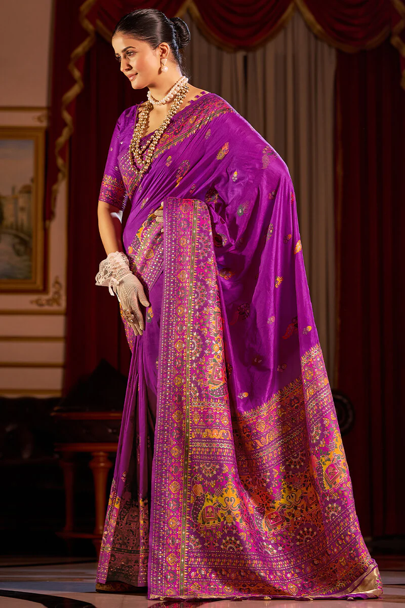 Felicitous Purple Pashmina Saree With Ephemeral Blouse Piece - Image 3