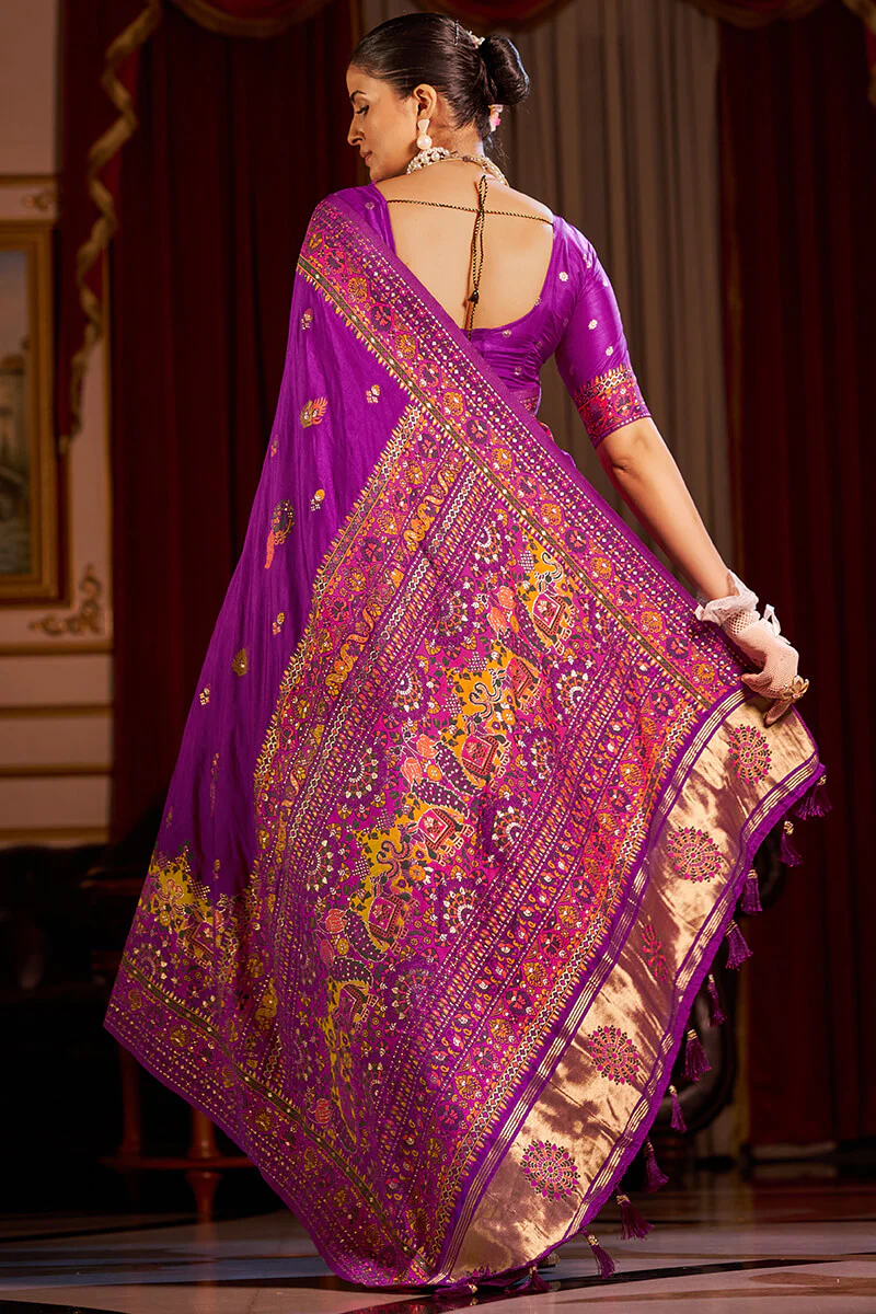 Felicitous Purple Pashmina Saree With Ephemeral Blouse Piece - Image 4