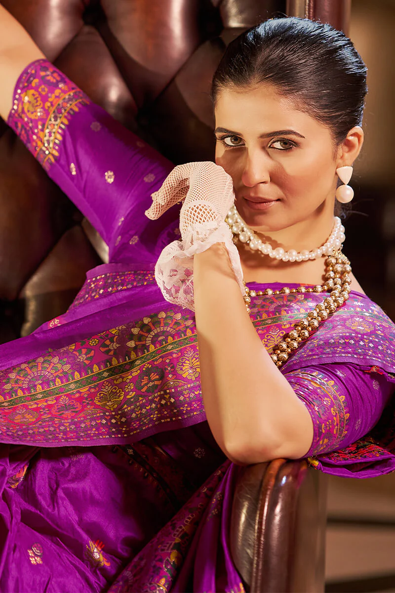 Felicitous Purple Pashmina Saree With Ephemeral Blouse Piece - Image 5
