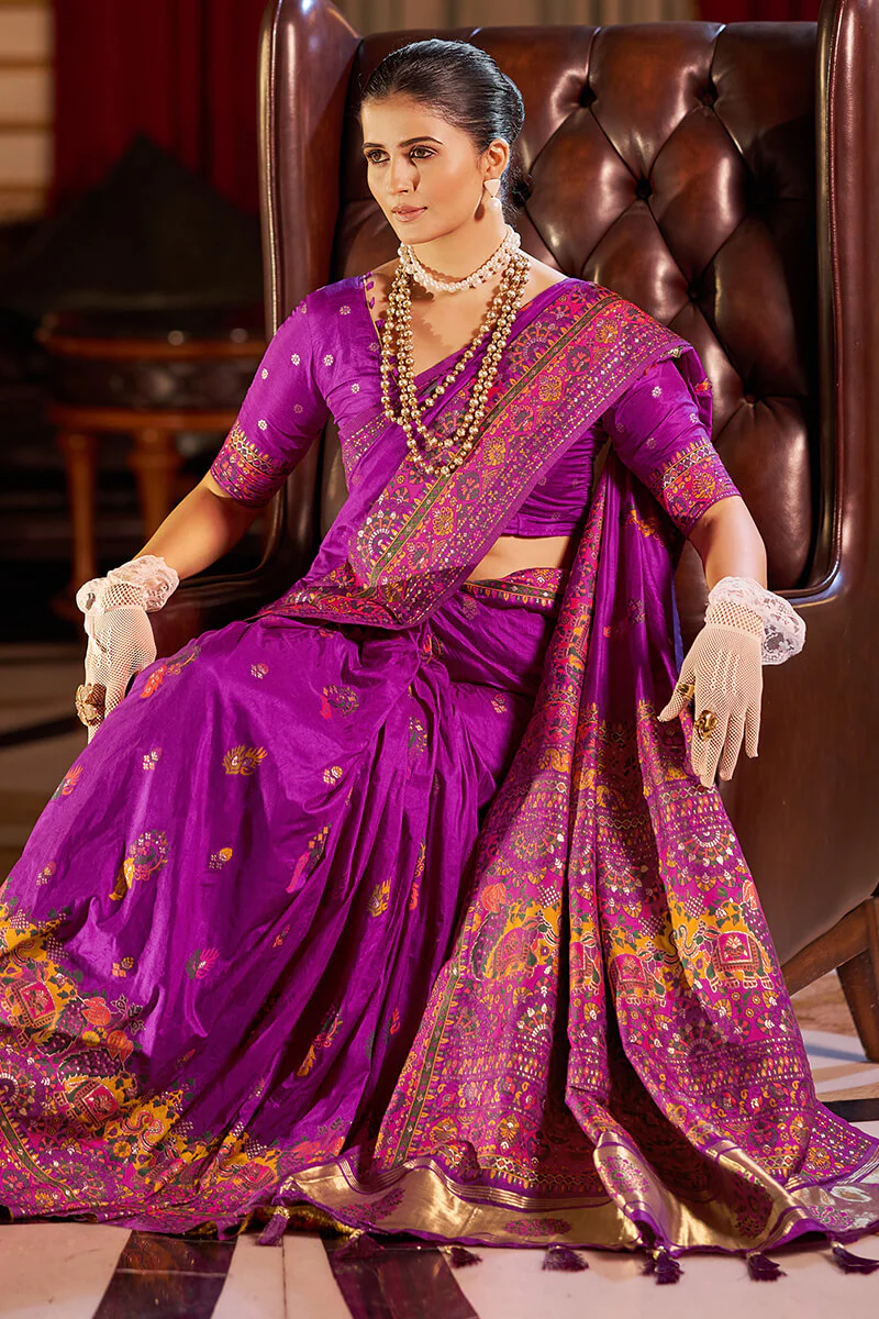 Felicitous Purple Pashmina Saree With Ephemeral Blouse Piece - Image 6