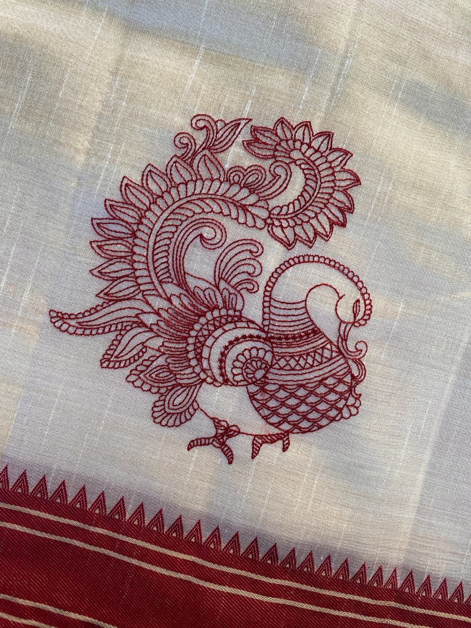 Flamboyant Off White Embroidery Work Tussar Silk Saree With Seraphic Blouse Piece - Image 4
