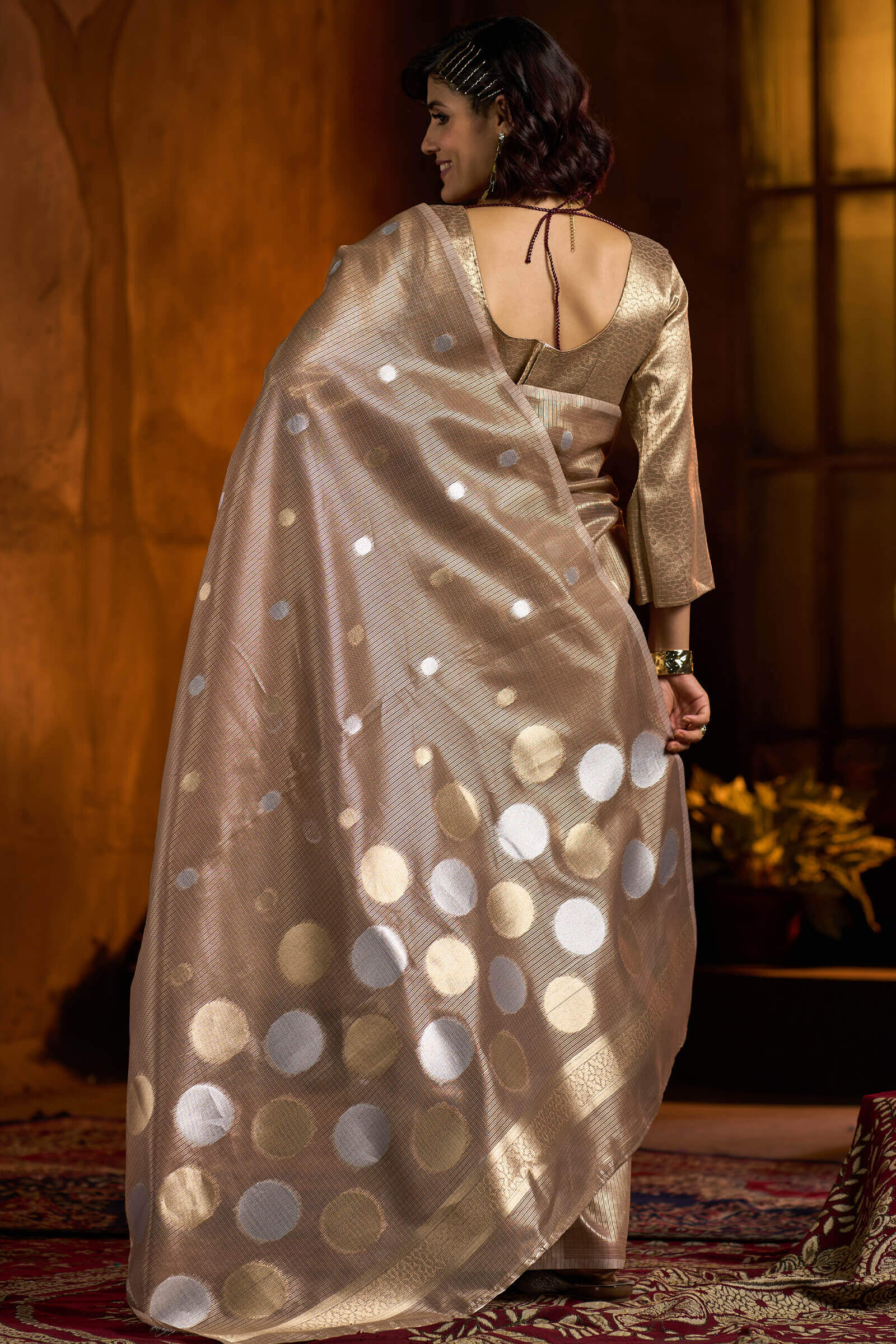 Flameboyant Brown Soft Banarasi Tissue Silk Saree With Propinquity Blouse Piece - Image 5